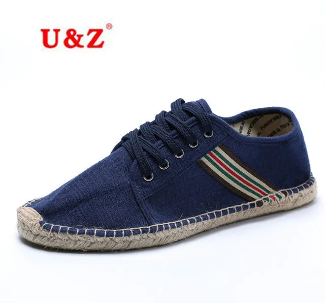 2018 Hot Men canvas espadrilles Fashion strips Men,100% cotton handmade breathable Casual Shoes Men blue/white Sneakers