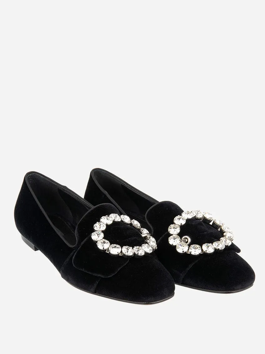 Bejeweled Buckle Velvet Loafers