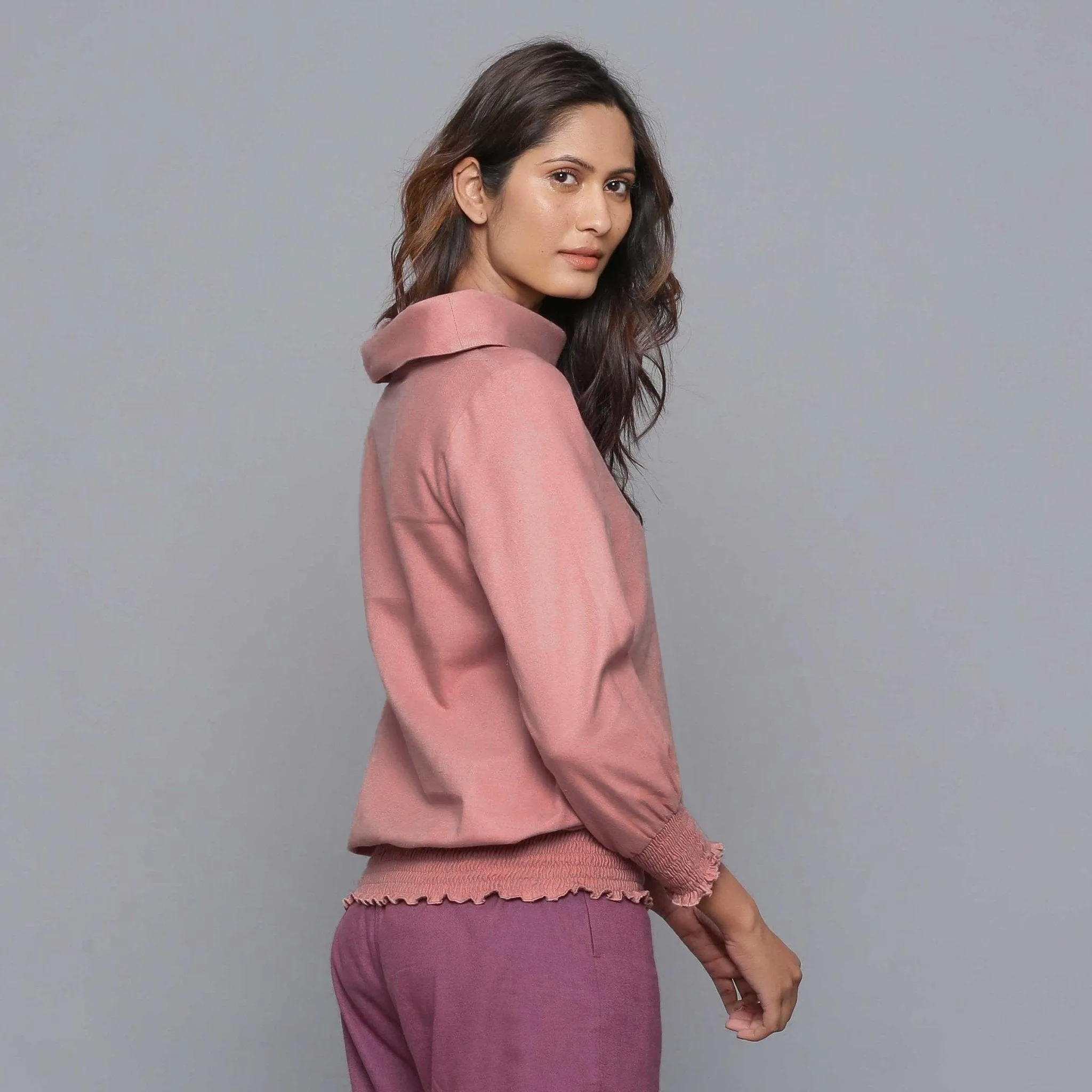 English Rose Warm Cotton Flannel Cowl Neck Top