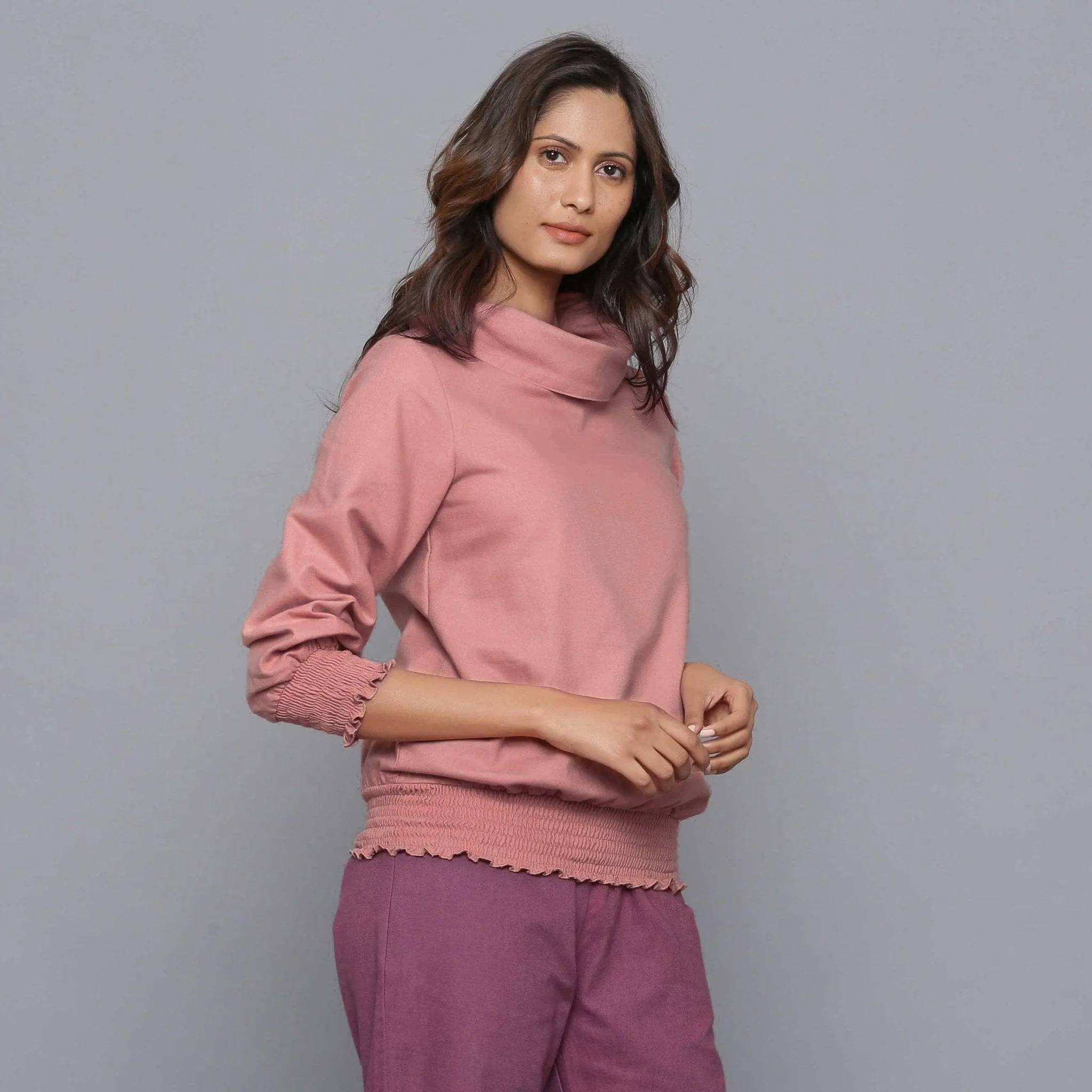 English Rose Warm Cotton Flannel Cowl Neck Top