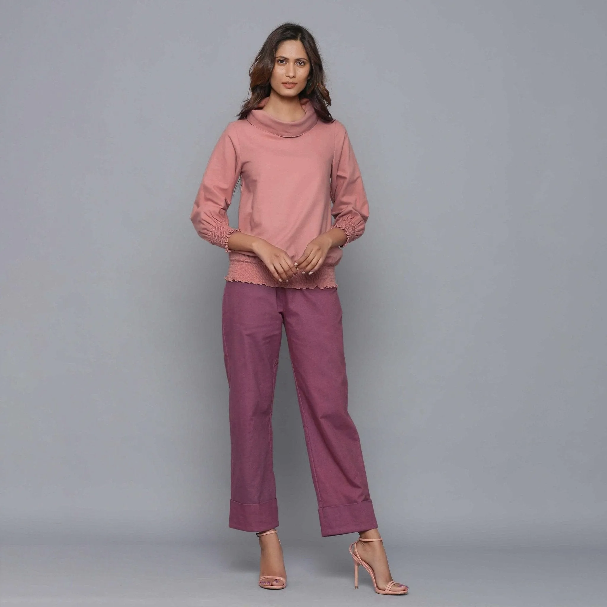 English Rose Warm Cotton Flannel Cowl Neck Top