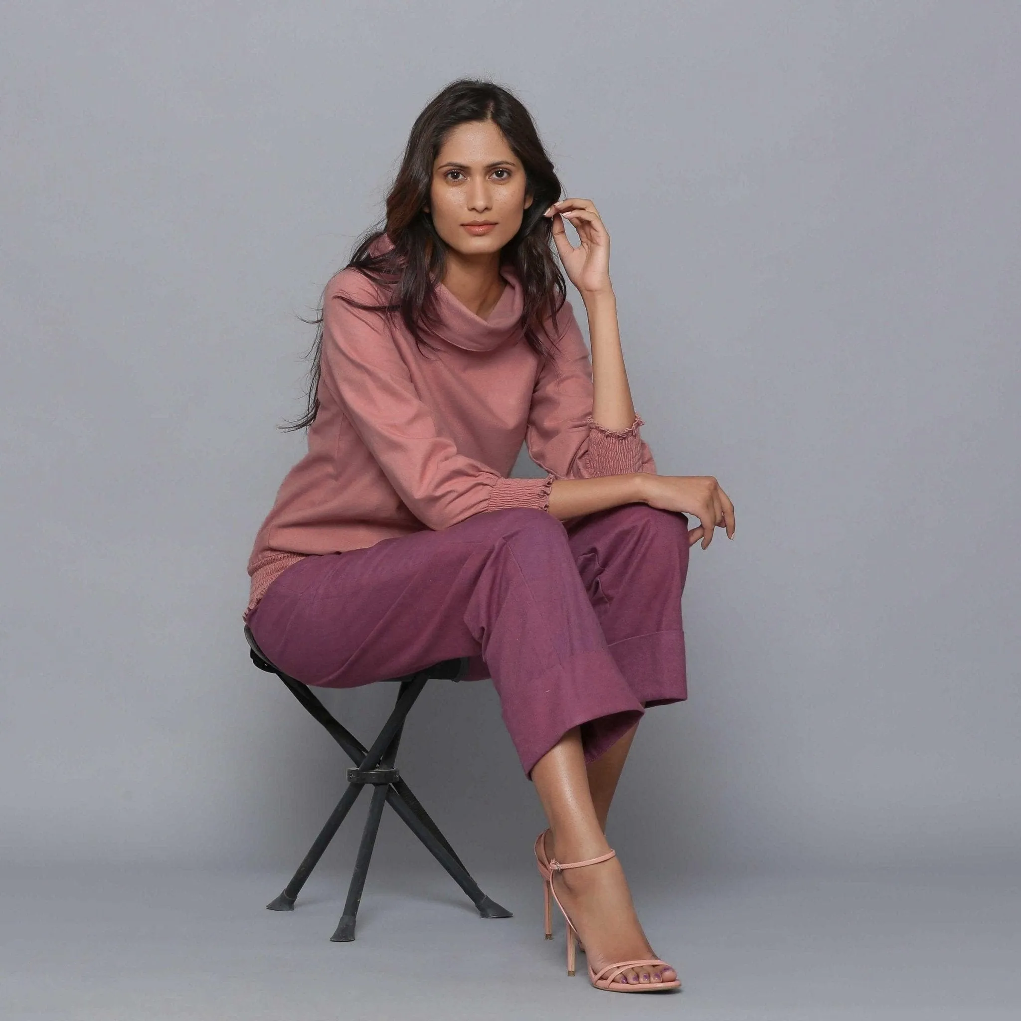 English Rose Warm Cotton Flannel Cowl Neck Top