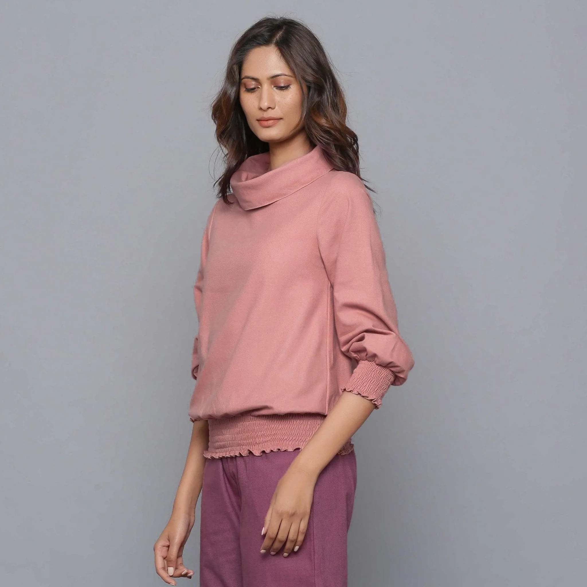 English Rose Warm Cotton Flannel Cowl Neck Top