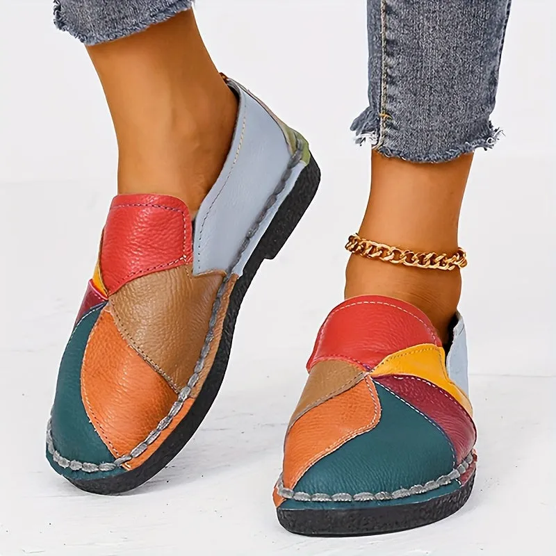 Kleurblok voor dames loafer-soft slip-on schoenen, niet-slip en comfortabel