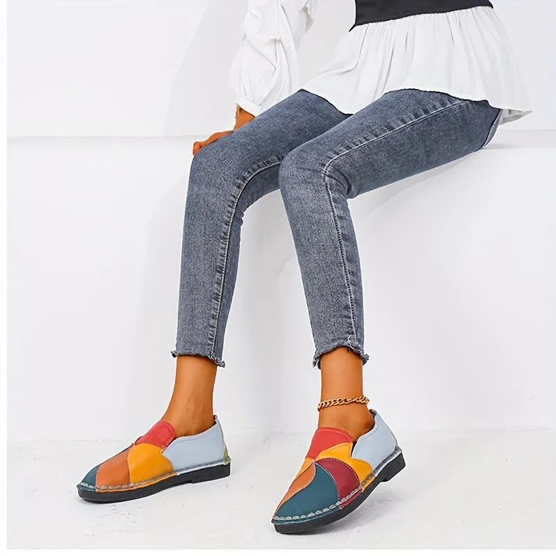 Kleurblok voor dames loafer-soft slip-on schoenen, niet-slip en comfortabel