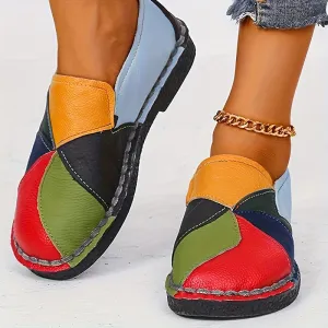 Kleurblok voor dames loafer-soft slip-on schoenen, niet-slip en comfortabel
