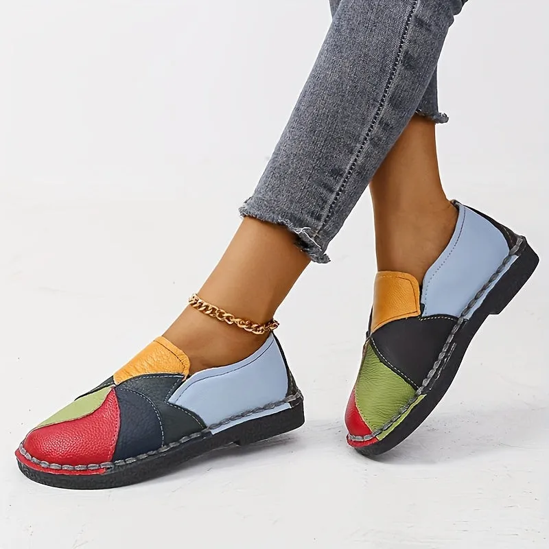 Kleurblok voor dames loafer-soft slip-on schoenen, niet-slip en comfortabel