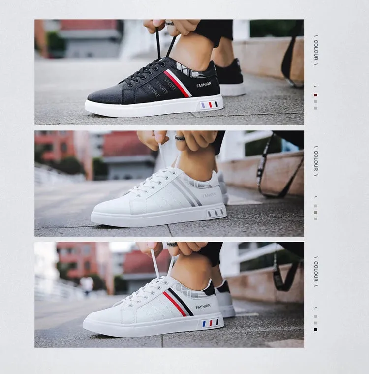 Mens Slip on Sneakers – Lightweight PU Leather Flat White Tenis Shoes