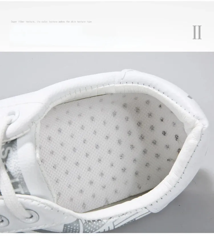 Mens Slip on Sneakers – Lightweight PU Leather Flat White Tenis Shoes