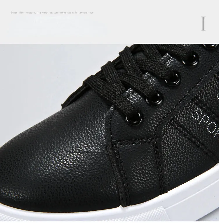 Mens Slip on Sneakers – Lightweight PU Leather Flat White Tenis Shoes