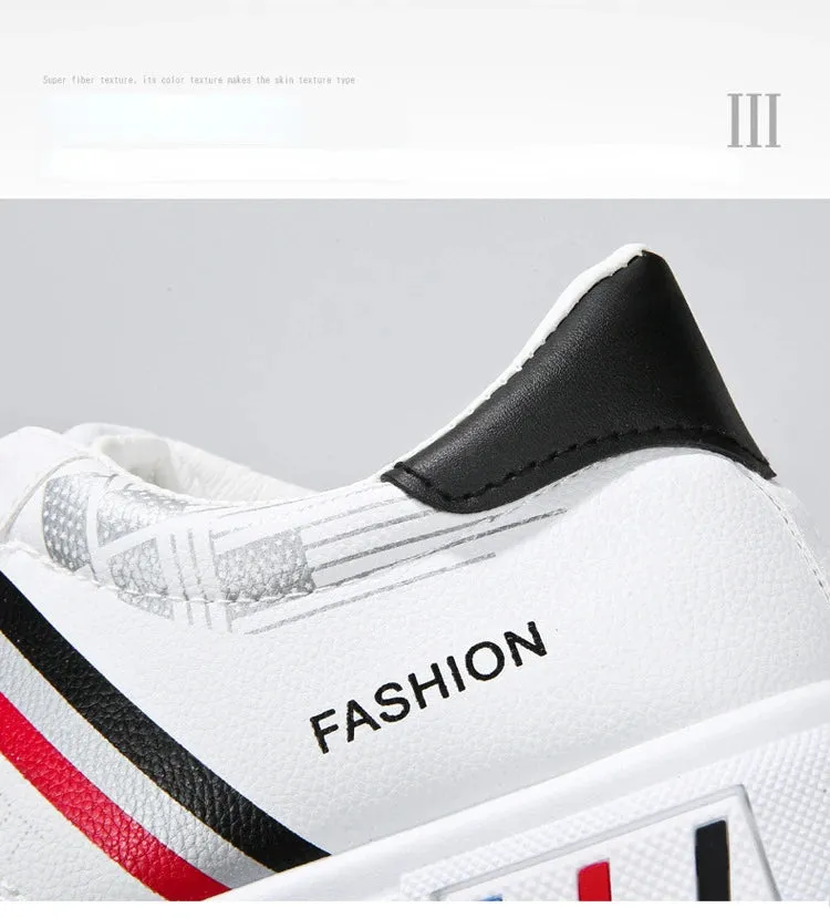 Mens Slip on Sneakers – Lightweight PU Leather Flat White Tenis Shoes