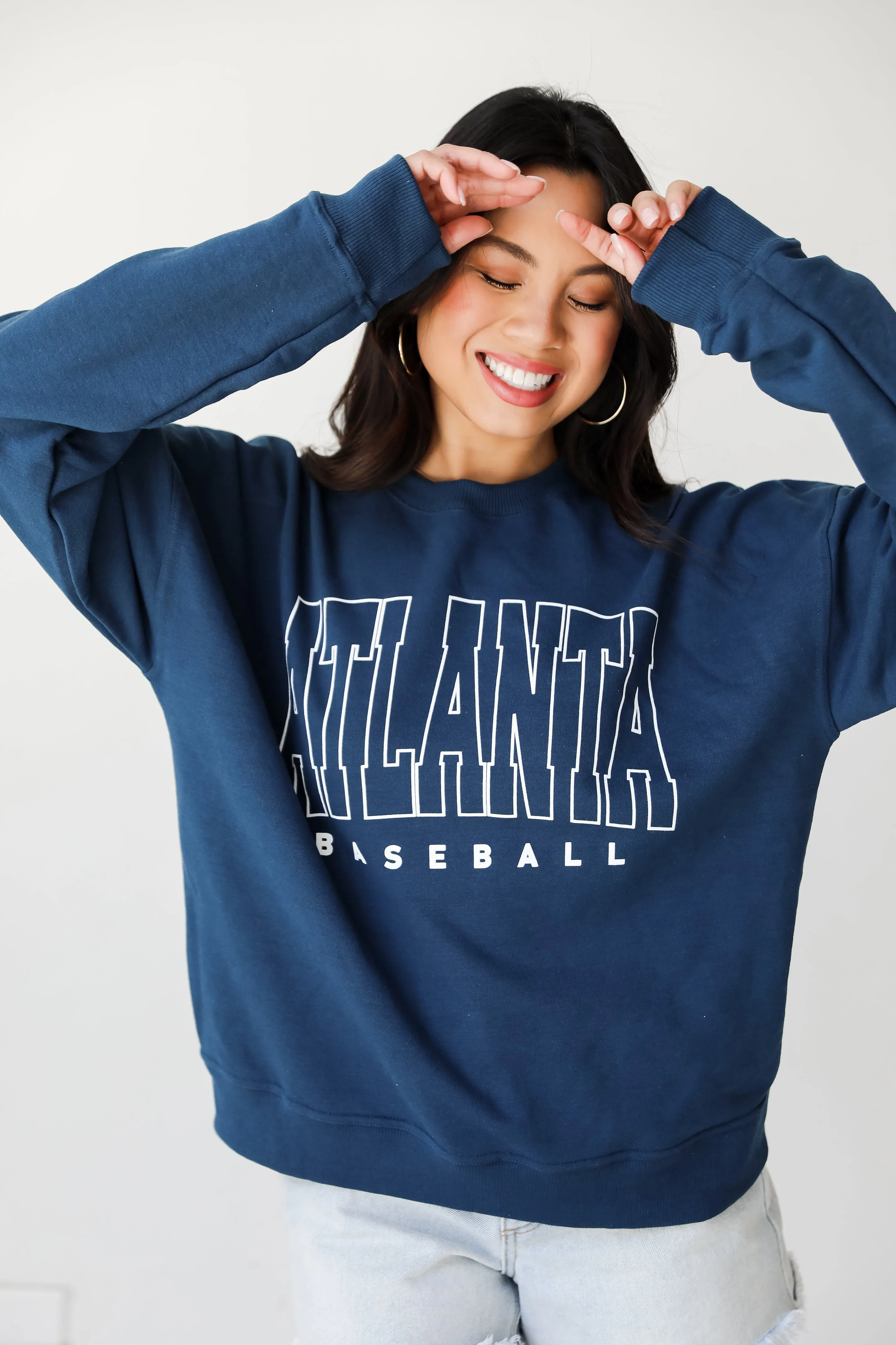 Navy Atlanta Baseball Block Letter Sweatshirt