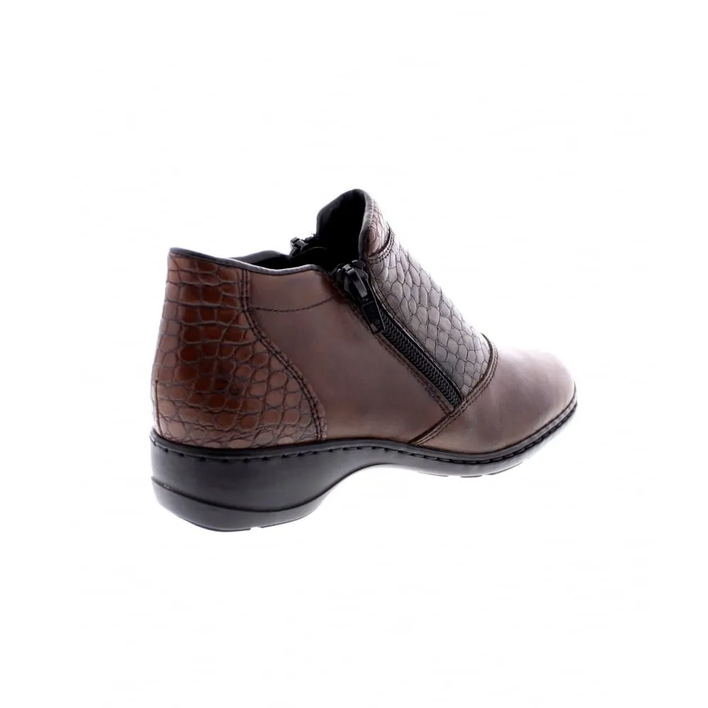 RIEKER 58359-25 LADIES BROWN ZIP ANKLE BOOTS