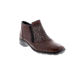 RIEKER 58359-25 LADIES BROWN ZIP ANKLE BOOTS