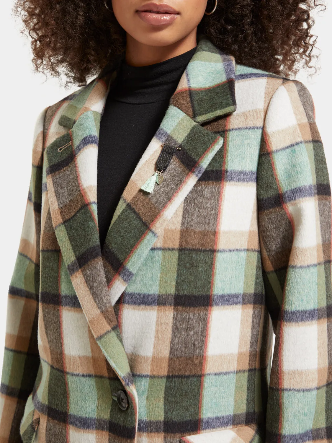 Single-breasted check coat