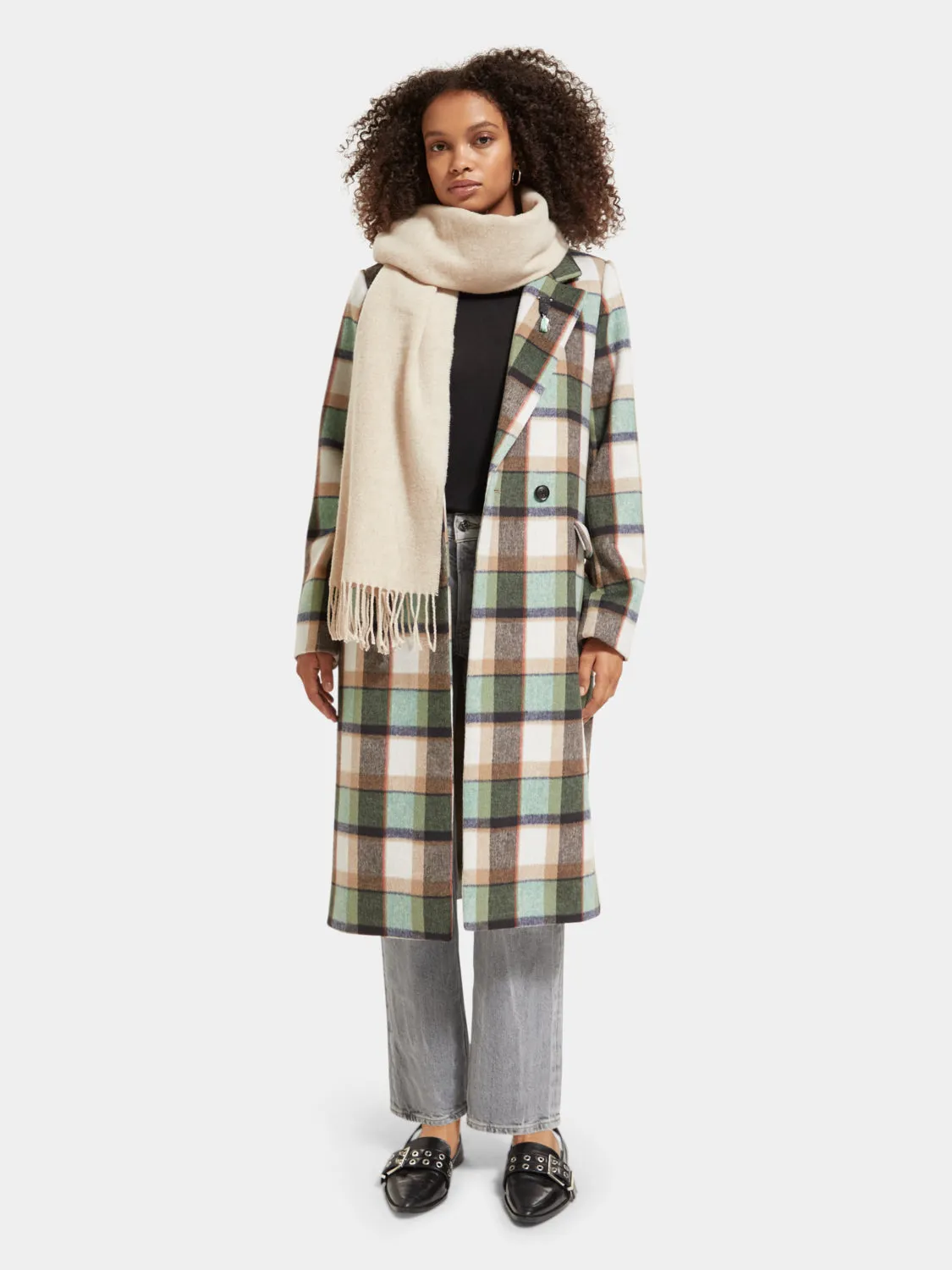 Single-breasted check coat